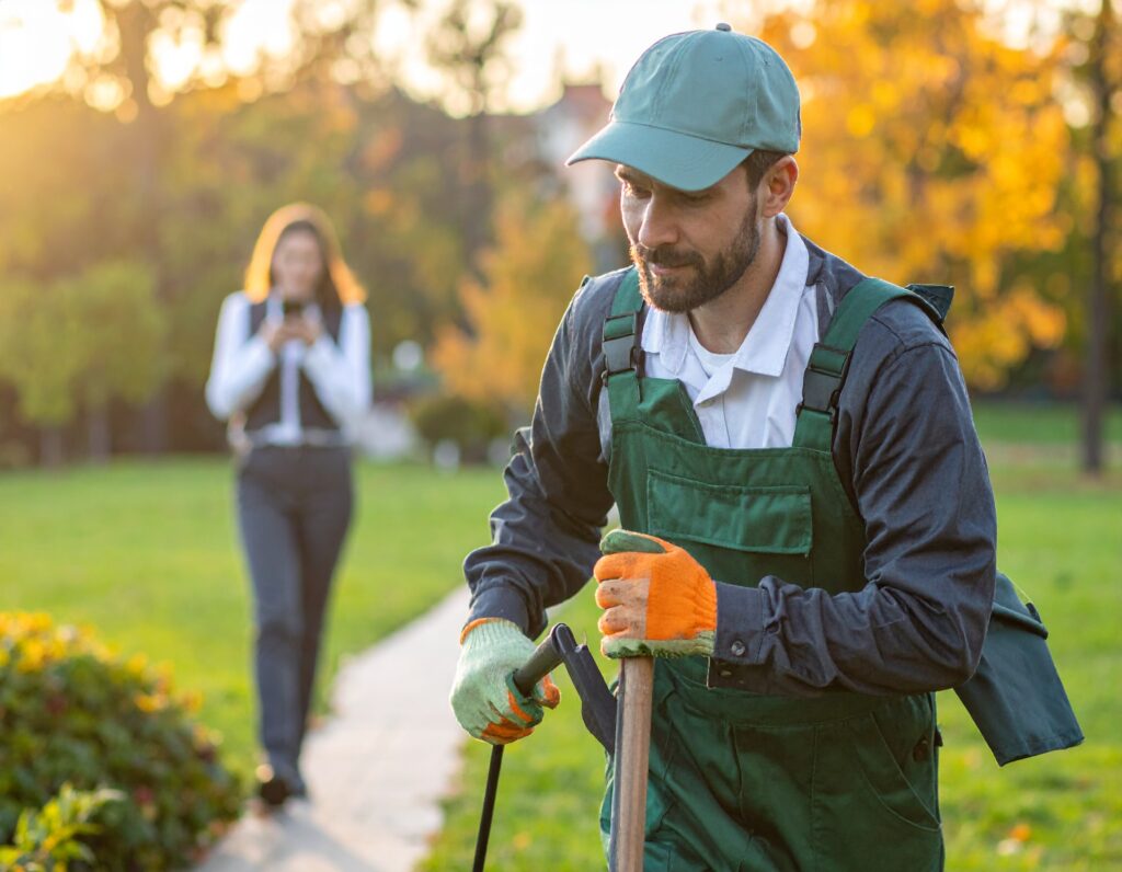 une scene dun homme en train de faire des travaux de jardinage penible une detective prend des photos