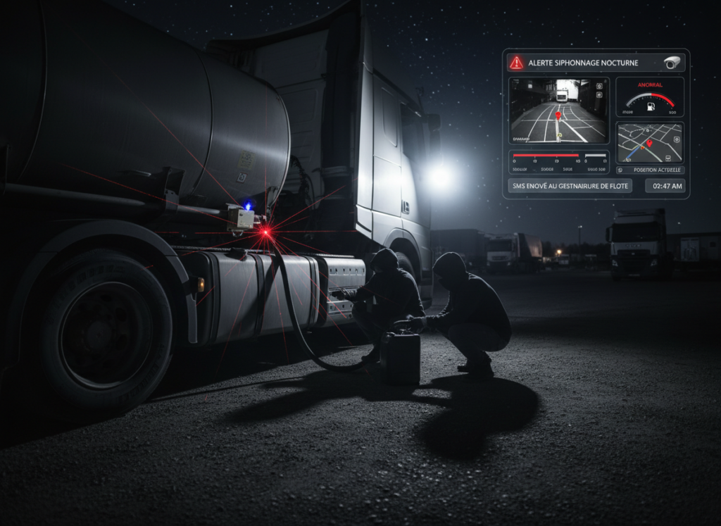 vol de carburant sur les semi remorque pour les transporteurs. Alertes de siphonnage